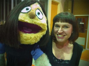 Penelope Bruce with a prototype Kate Monster